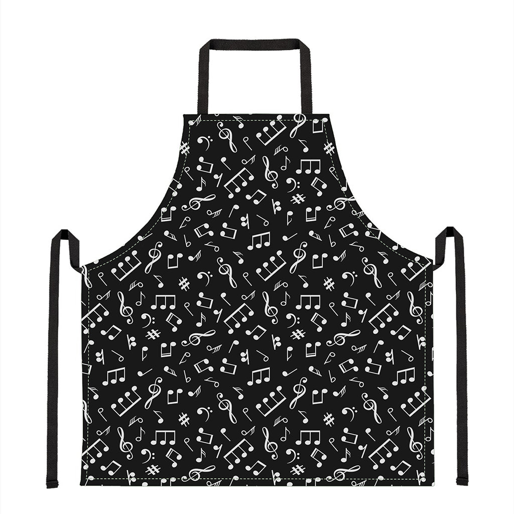 Black And White Music Note Pattern Print Apron