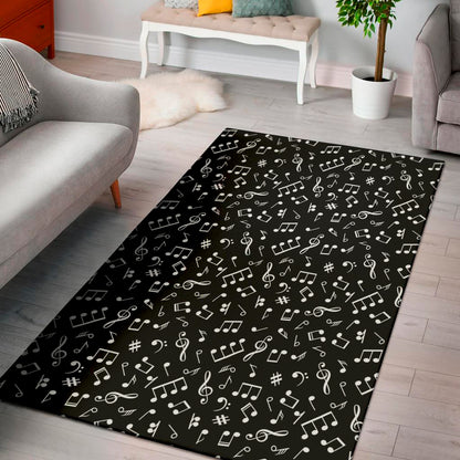 Black And White Music Note Pattern Print Area Rug