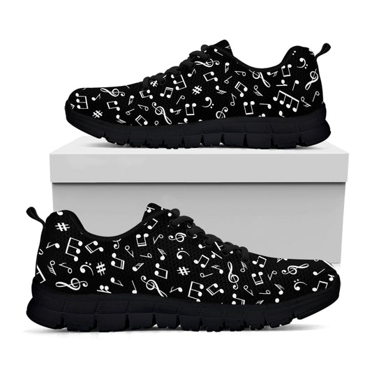 Black And White Music Note Pattern Print Black Sneakers