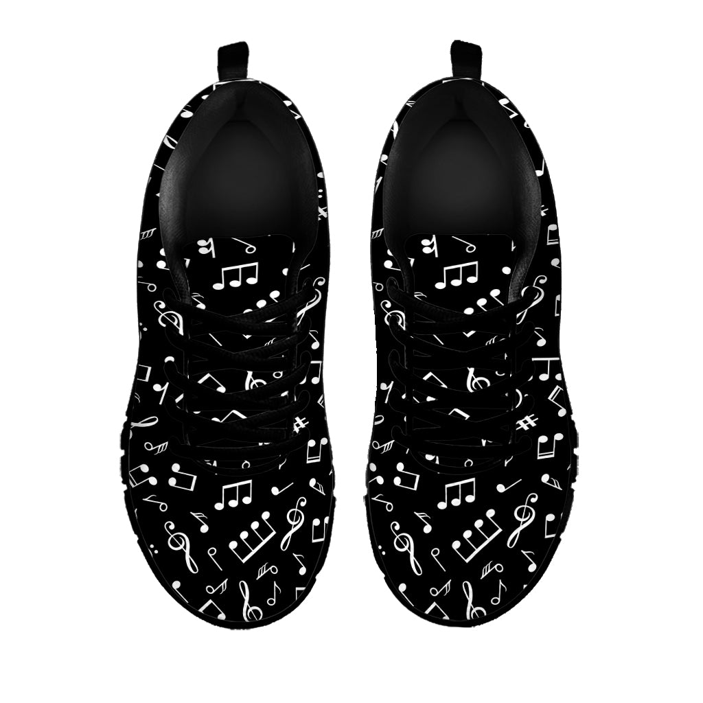 Black And White Music Note Pattern Print Black Sneakers
