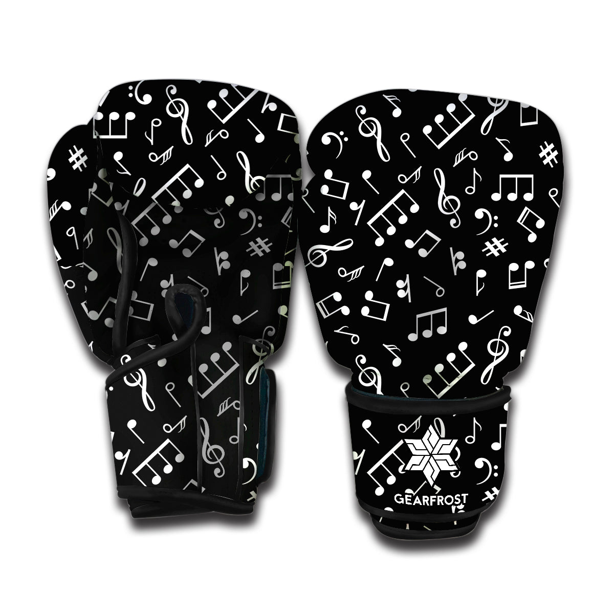 Black And White Music Note Pattern Print Boxing Gloves