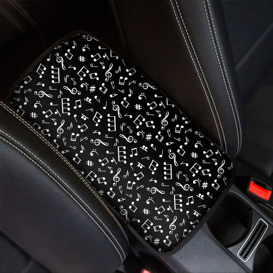 Black And White Music Note Pattern Print Car Center Console Cover