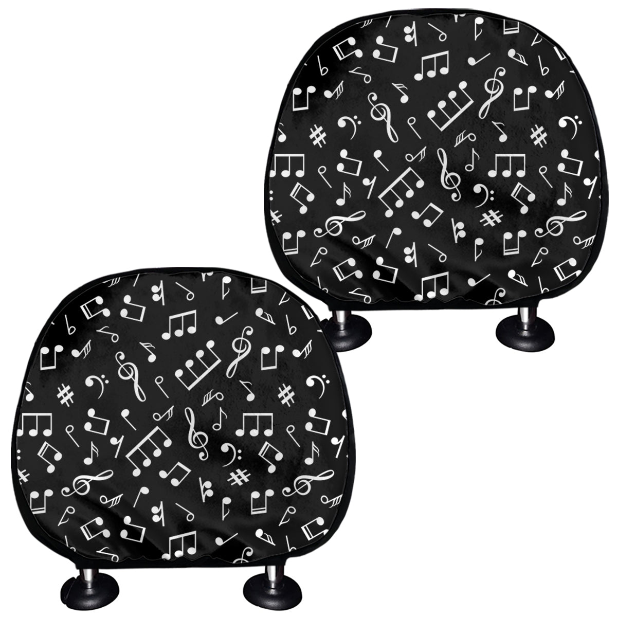 Black And White Music Note Pattern Print Car Headrest Covers