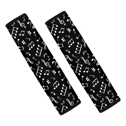 Black And White Music Note Pattern Print Car Seat Belt Covers