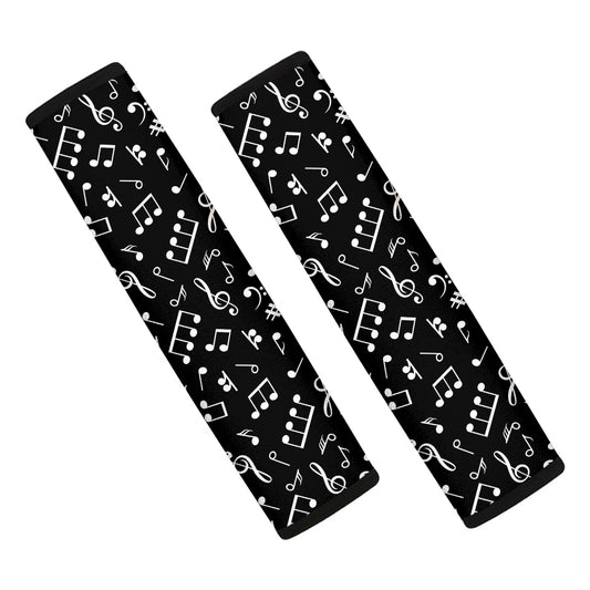 Black And White Music Note Pattern Print Car Seat Belt Covers