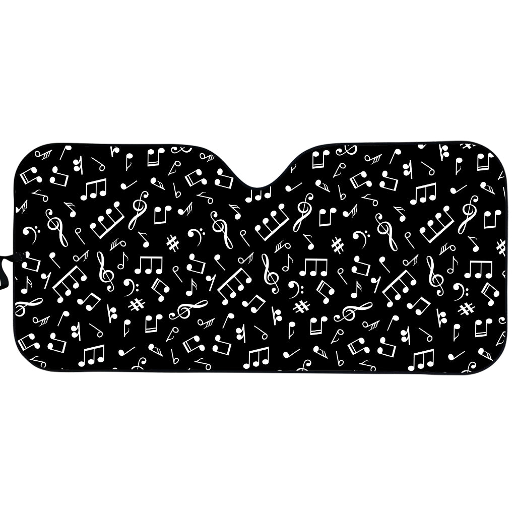Black And White Music Note Pattern Print Car Sun Shade