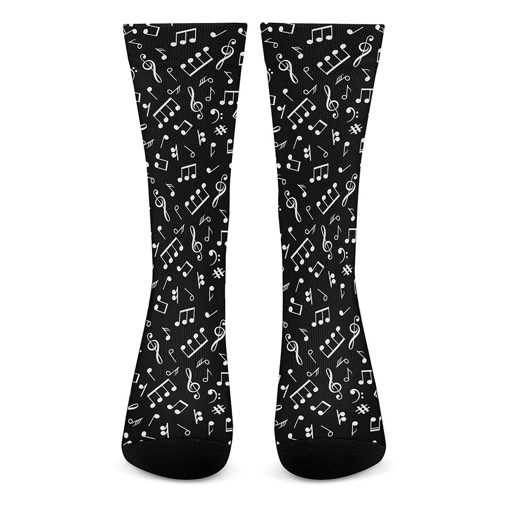 Black And White Music Note Pattern Print Crew Socks