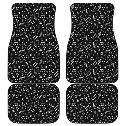 Black And White Music Note Pattern Print Front and Back Car Floor Mats