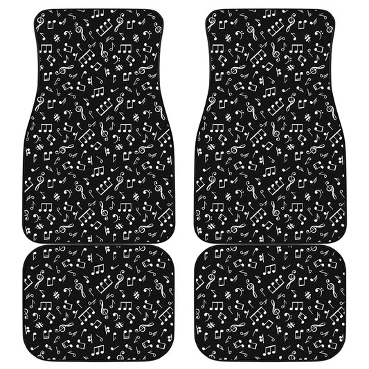 Black And White Music Note Pattern Print Front and Back Car Floor Mats