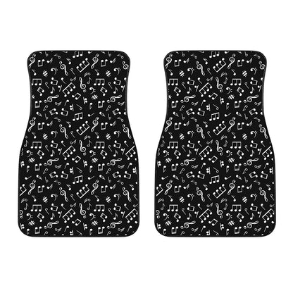 Black And White Music Note Pattern Print Front Car Floor Mats
