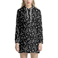 Black And White Music Note Pattern Print Pullover Hoodie Dress