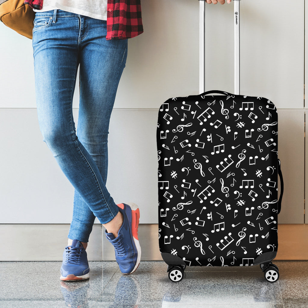 Black And White Music Note Pattern Print Luggage Cover