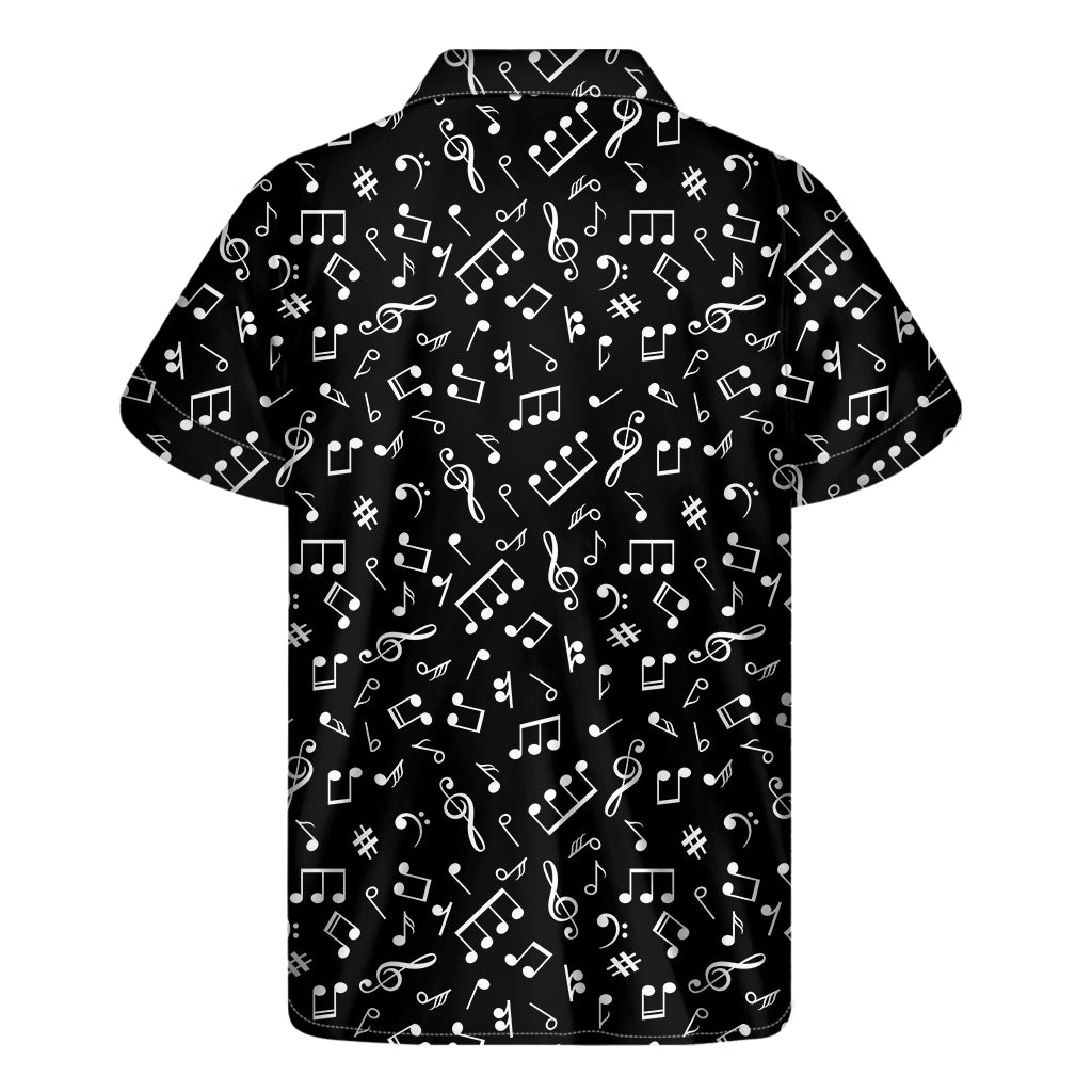 Black And White Music Note Pattern Print Men's Short Sleeve Shirt