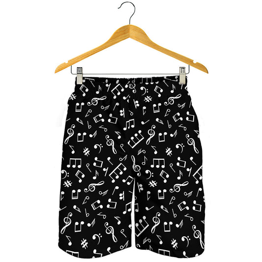 Black And White Music Note Pattern Print Men's Shorts