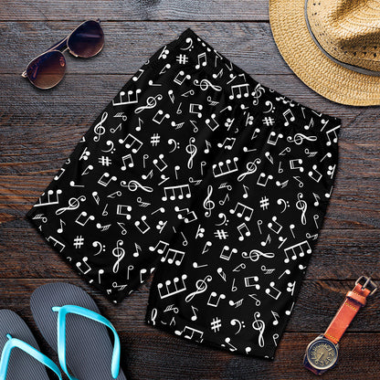 Black And White Music Note Pattern Print Men's Shorts