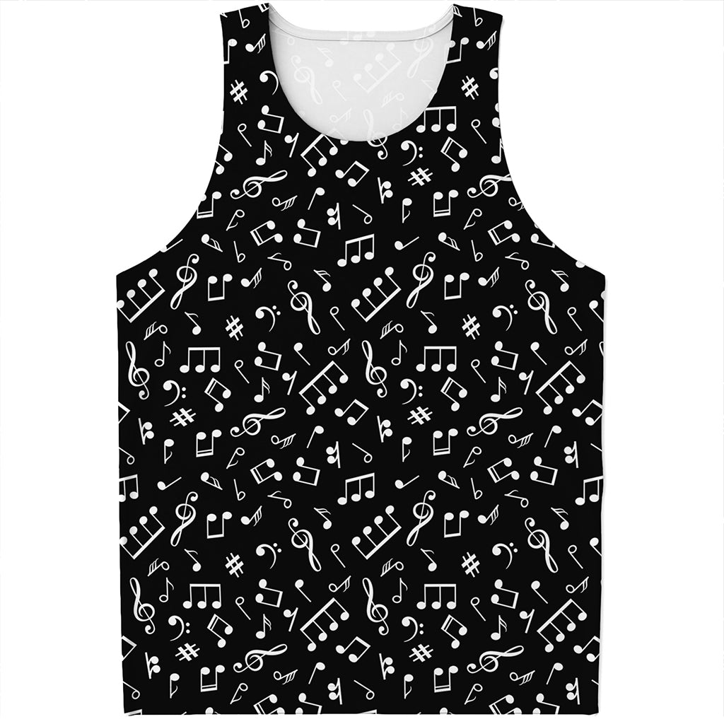 Black And White Music Note Pattern Print Men's Tank Top
