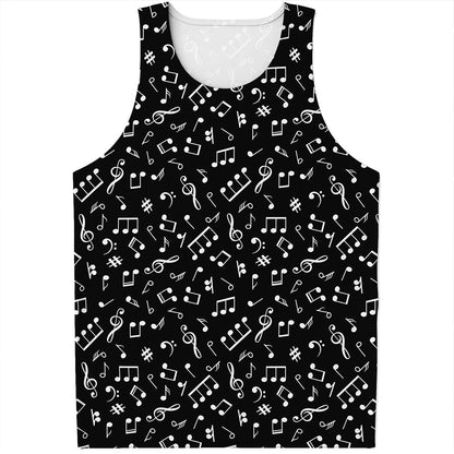 Black And White Music Note Pattern Print Men's Tank Top