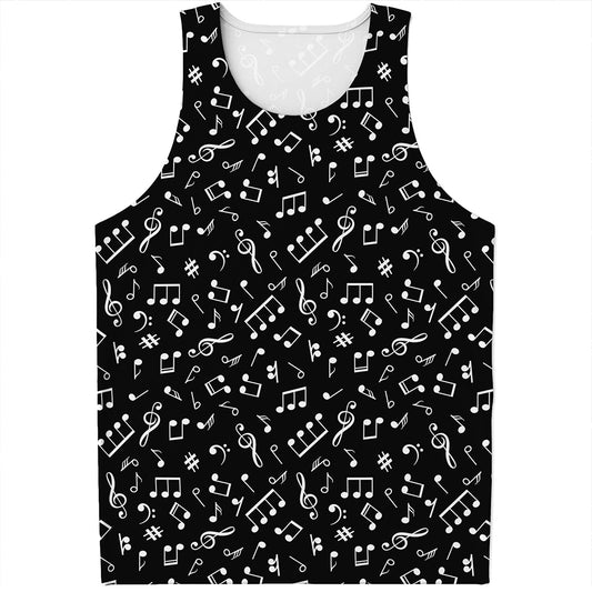 Black And White Music Note Pattern Print Men's Tank Top