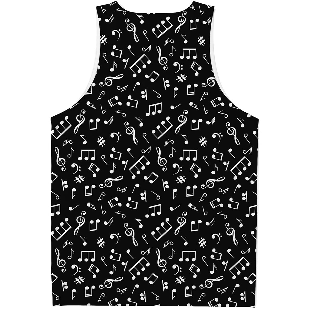Black And White Music Note Pattern Print Men's Tank Top