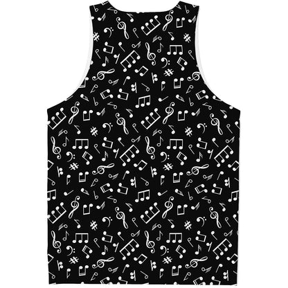 Black And White Music Note Pattern Print Men's Tank Top