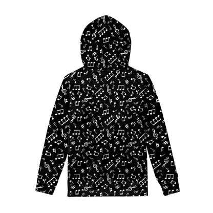 Black And White Music Note Pattern Print Pullover Hoodie
