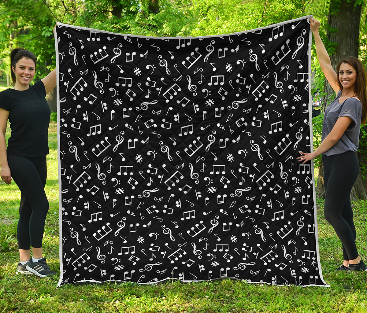 Black And White Music Note Pattern Print Quilt