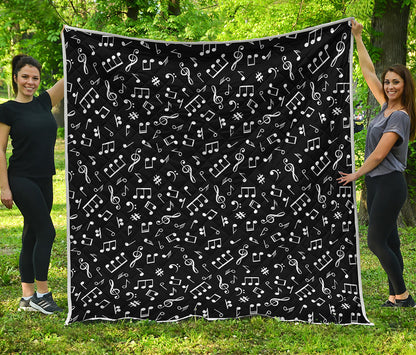 Black And White Music Note Pattern Print Quilt