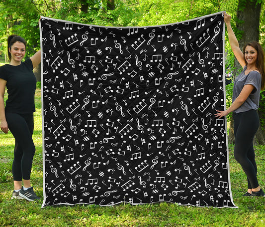 Black And White Music Note Pattern Print Quilt