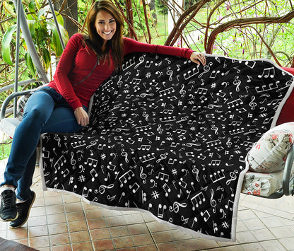 Black And White Music Note Pattern Print Quilt