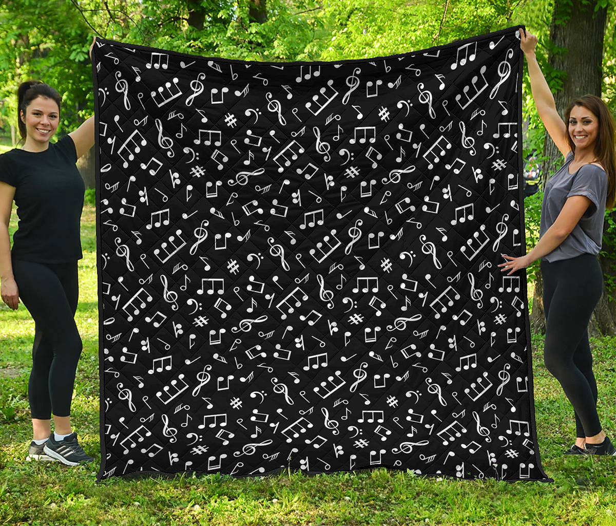 Black And White Music Note Pattern Print Quilt