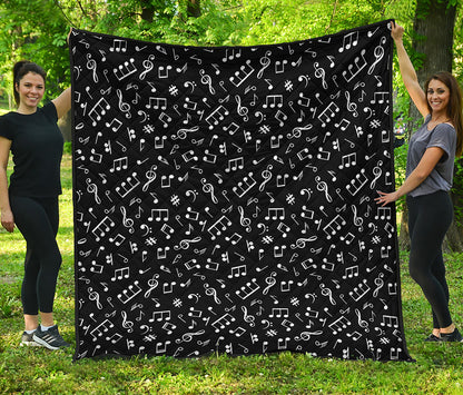Black And White Music Note Pattern Print Quilt