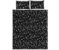 Black And White Music Note Pattern Print Quilt Bed Set