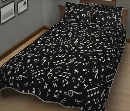 Black And White Music Note Pattern Print Quilt Bed Set