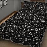 Black And White Music Note Pattern Print Quilt Bed Set