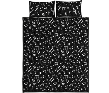 Black And White Music Note Pattern Print Quilt Bed Set
