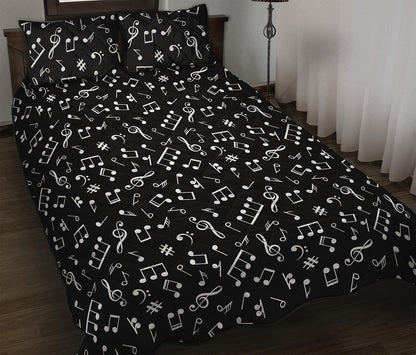Black And White Music Note Pattern Print Quilt Bed Set