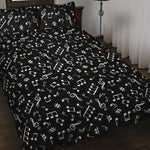 Black And White Music Note Pattern Print Quilt Bed Set