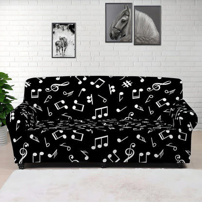 Black And White Music Note Pattern Print Sofa Cover