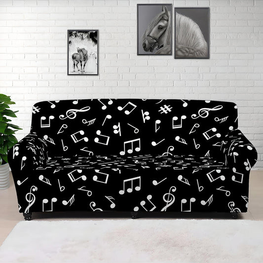 Black And White Music Note Pattern Print Sofa Cover
