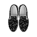 Black And White Music Note Pattern Print White Slip On Shoes