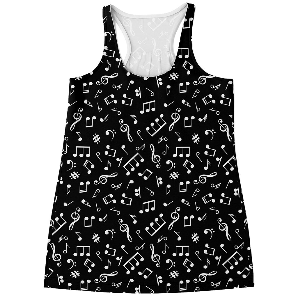 Black And White Music Note Pattern Print Women's Racerback Tank Top