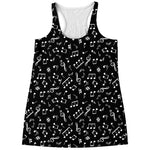 Black And White Music Note Pattern Print Women's Racerback Tank Top