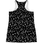 Black And White Music Note Pattern Print Women's Racerback Tank Top
