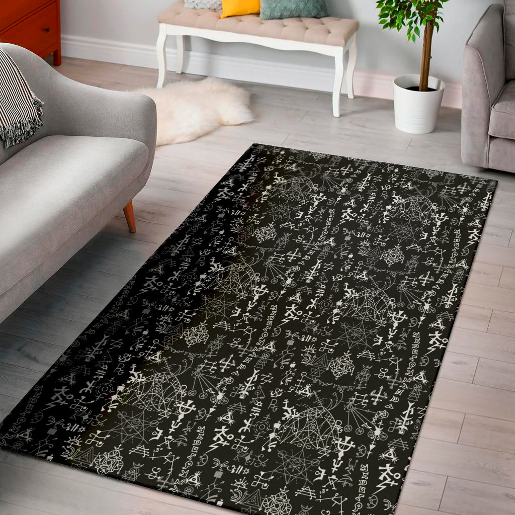 Black And White Mystic Wicca Print Area Rug