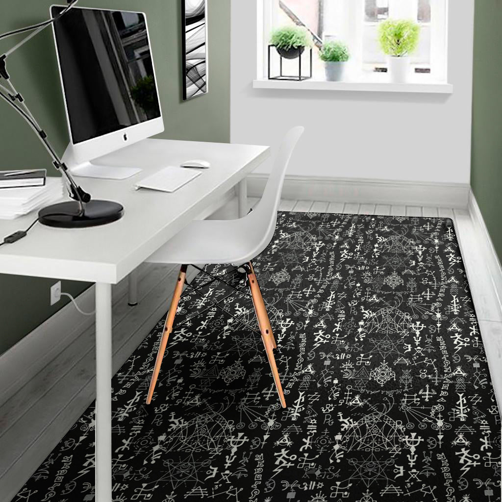 Black And White Mystic Wicca Print Area Rug