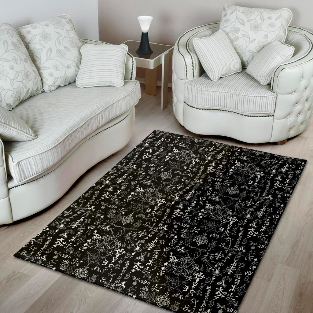 Black And White Mystic Wicca Print Area Rug