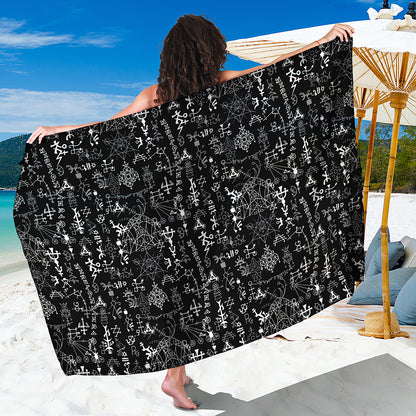 Black And White Mystic Wicca Print Beach Sarong Wrap