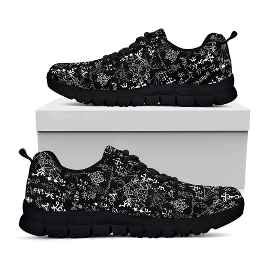 Black And White Mystic Wicca Print Black Sneakers