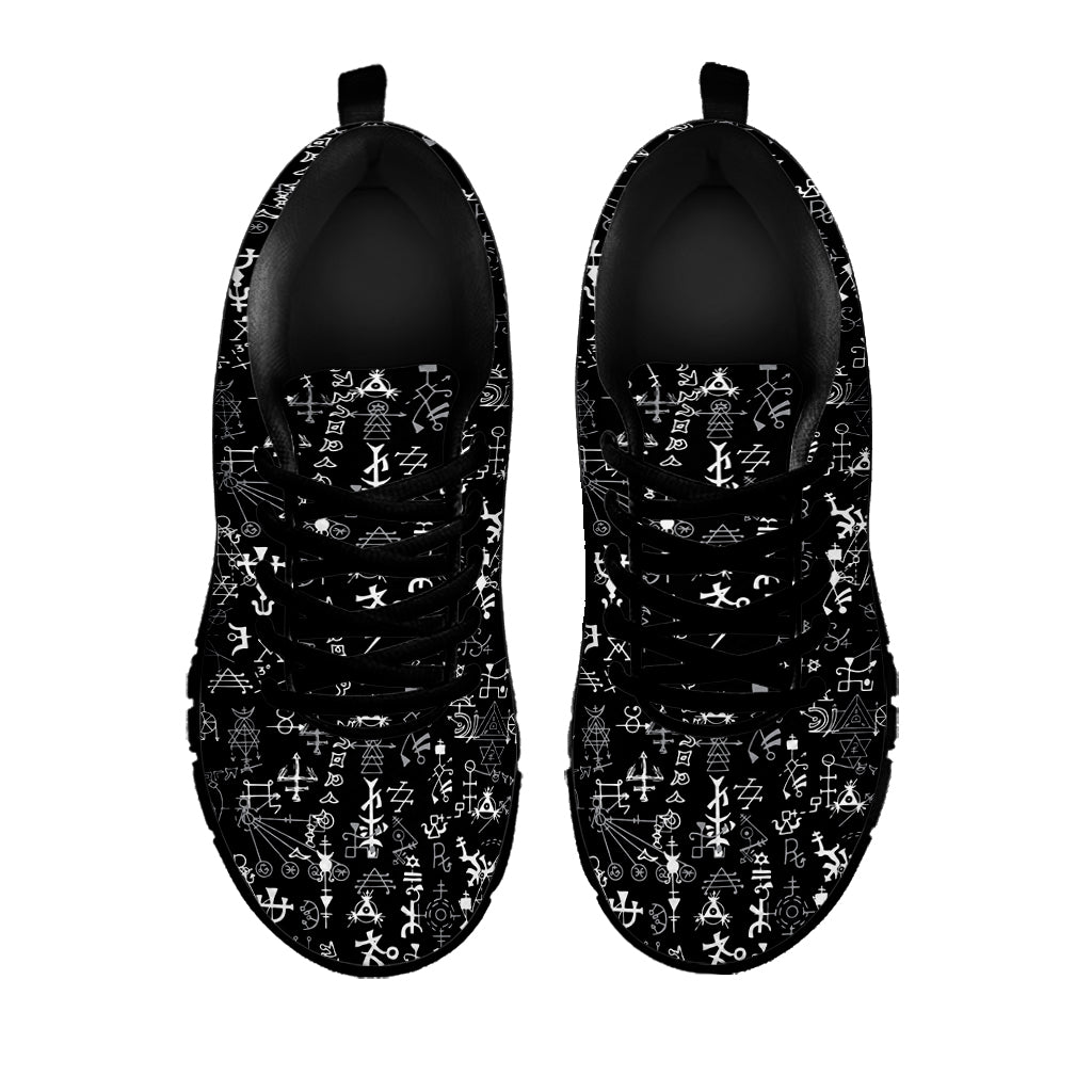 Black And White Mystic Wicca Print Black Sneakers