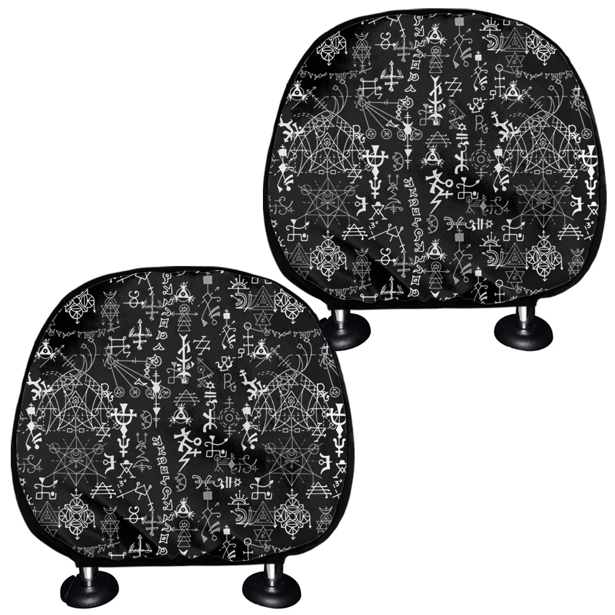 Black And White Mystic Wicca Print Car Headrest Covers